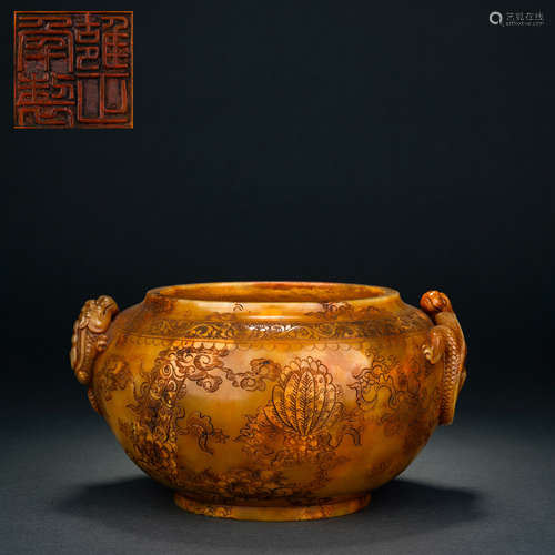 Qing Shoushan stone dragon ear stove