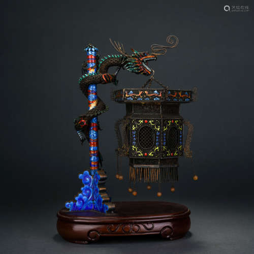 Qing Dynasty Palace Lantern with Silver Dragon Pattern