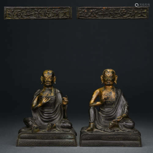 Two Gilt Bronze Statues of the Sixth Grade Buddha, Qing Dyna...