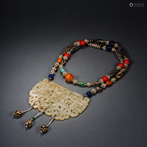 Hetian Jade Plaque Ornaments of Pure Dzi Beads