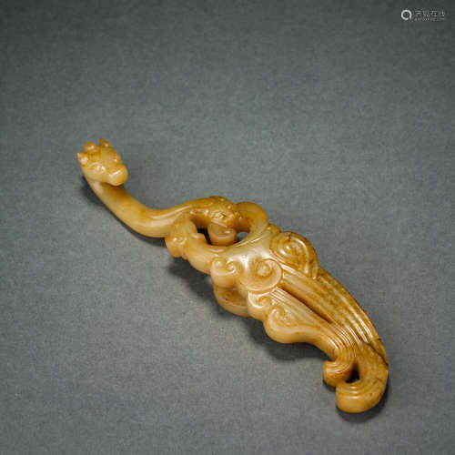Pre-Ming Dynasty Hetian Jade with Animal Pattern Hook