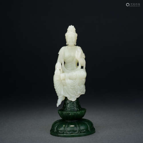 Qing Dynasty Hetian Jade Inlaid Hetian Jade Jasper Avalokite...
