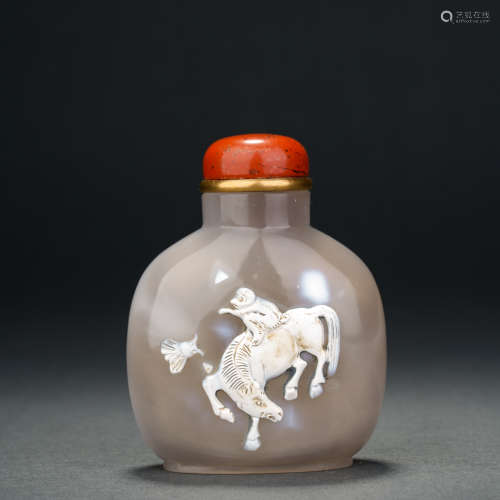 Qing Dynasty Agate Immediately Fenghou Snuff Bottle