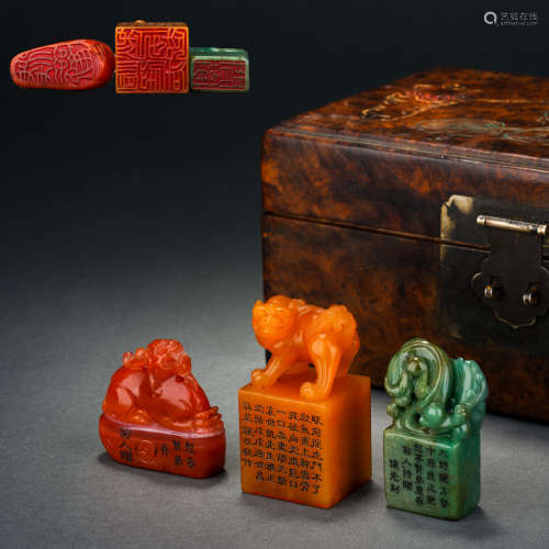 Republic of China Period Shoushan Stone Seal Agate Seal Thre...