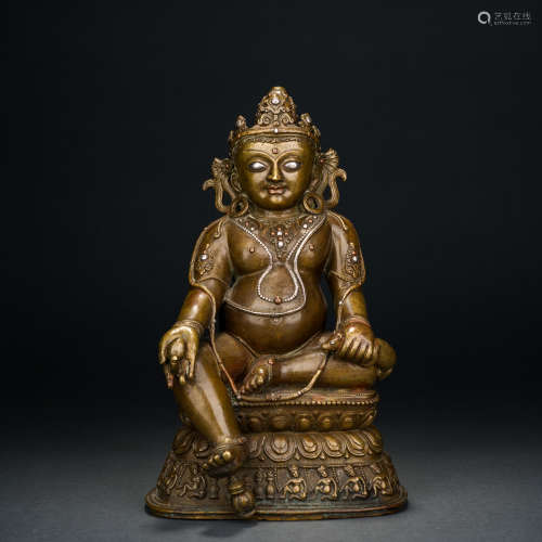 Qing Dynasty Alloy Bronze Inlaid Silver Statue of the God of...