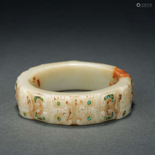 Before Ming Dynasty, Hetian Jade Bracelet with Animal Patter...