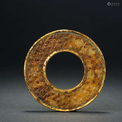 Before Ming Dynasty, Hetian Jade Wrapped with Gold Bi