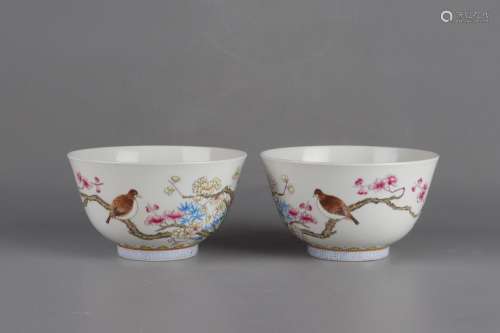 A pair of, pastel pleased on the lintel tip bowlSize, 7.2 cm...