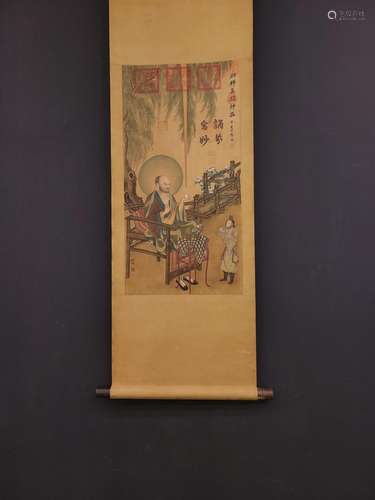 , the generation YanHui silk scroll painting heartSize, x38 ...