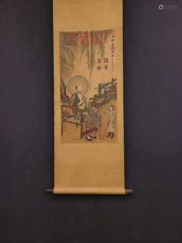 , the generation YanHui silk scroll painting heartSize, x38 ...