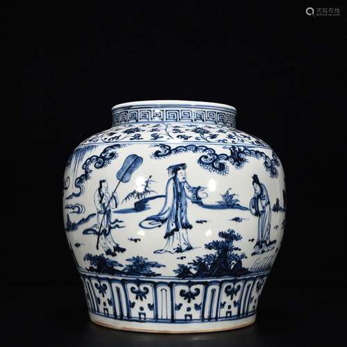 Stories of blank period blue and white pot27 cm wide 28 cm h...