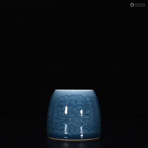 Powder blue glaze carving xiangyun water chestnut water jar7...