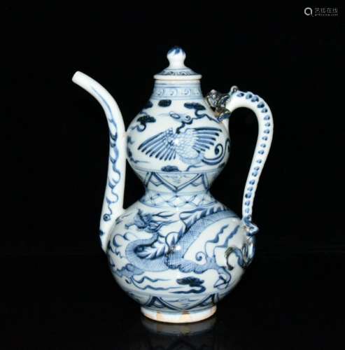 Generation of blue and white longfeng grain gourd pot x17cm ...