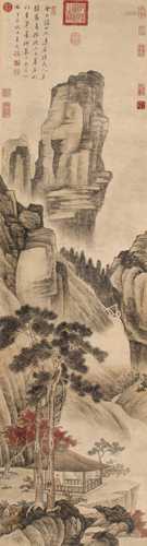王武 溪亭对菊图 纸本水墨立轴