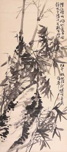 蒲华 竹石 纸本水墨立轴