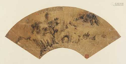 蔡嘉 山水扇面 绢本设色镜片