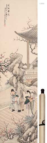 谈琮 莲烛归院 纸本设色立轴