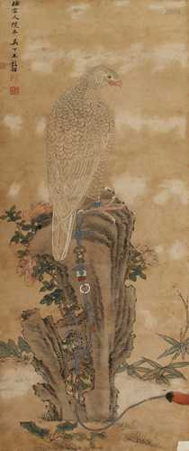 王毂祥 御鹰图 纸本设色立轴