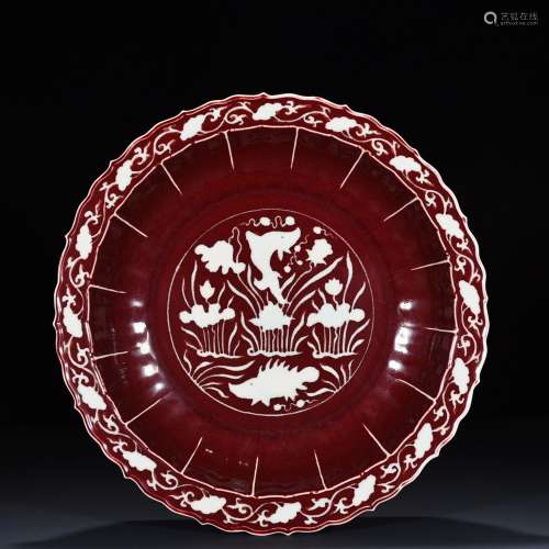 The red glaze carved white fish algae wen ling mouth fold al...