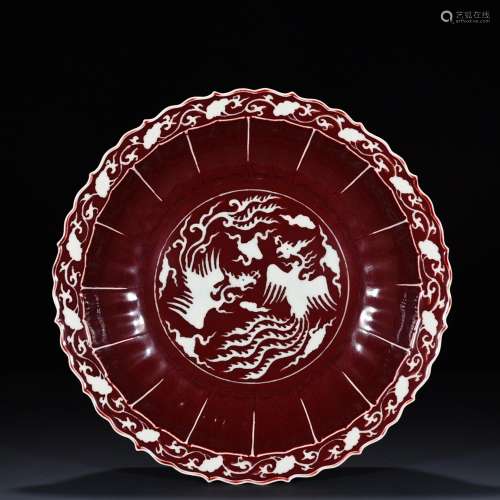 The red glaze carving baifeng wen ling mouth fold along the ...