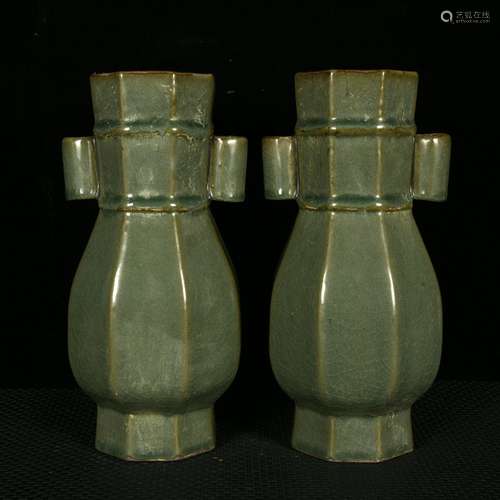 Kiln plum green 秞 six-party penetration ears24.5 cm high 12...