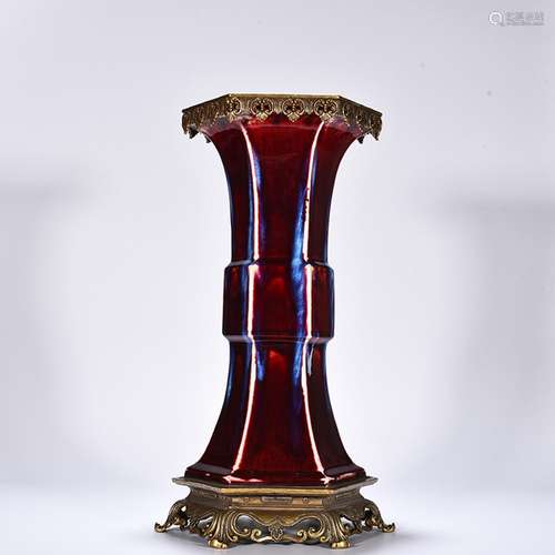 Lang kiln six-party flower vase with red obsidian change (Mo...