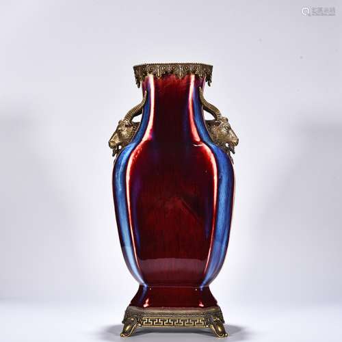 Lang kiln red obsidian to eight square bottle (Mosaic gold e...