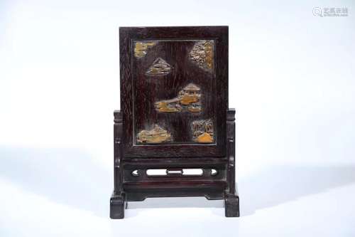 lobular rosewood verse inkstone screen embedded shous stone ...