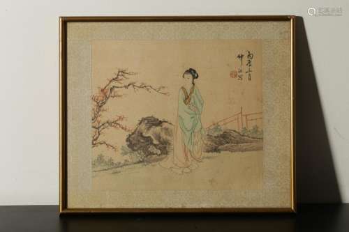 : color lady DouFang silk scrollSize: framed 30 x25. 5 cm pa...