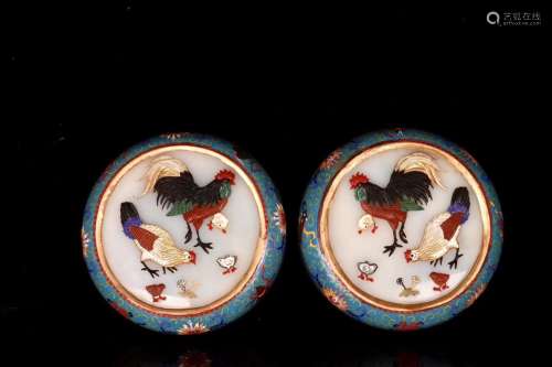 : copper fetal cloisonne treasure box of a pair of embeddedS...