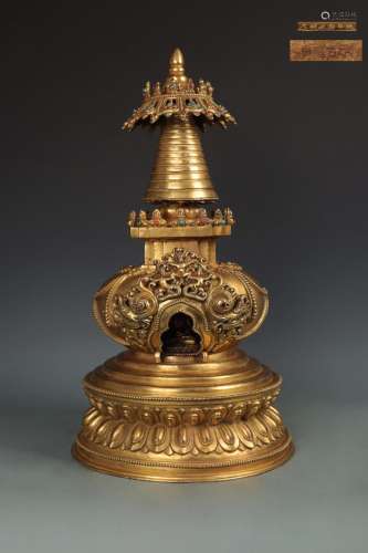 precision casting copper gold pagodaSize: 50 cm high 27.5 cm...
