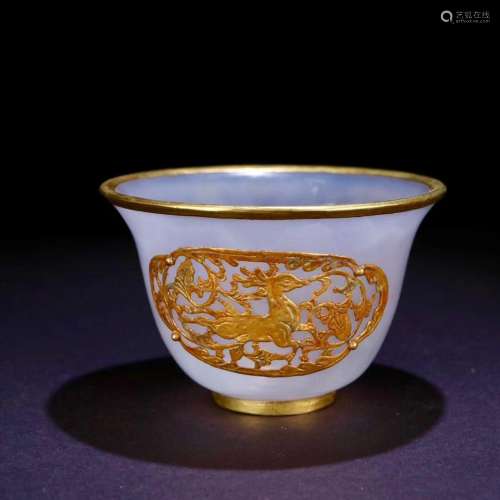 agate silver inlaid gold deer "fairy" bowlSize: 6....