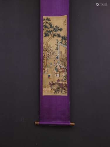 Right as, qiu ying silk scroll mapHeart size, 29 x94. 5 cm