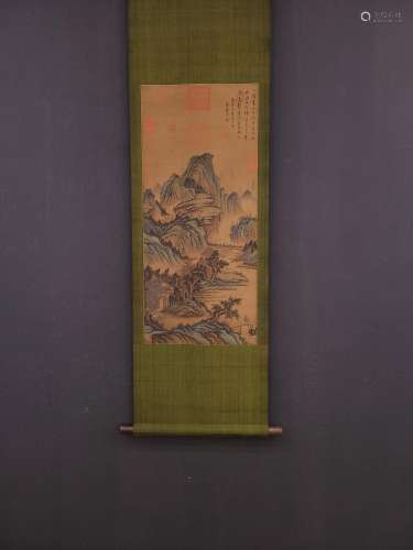 , Cai Xiang silk scroll landscape characterHeart size, in 93...