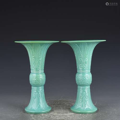 Turquoise glazed carved therefore dragon flower vase with 26...