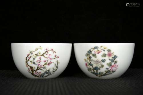 Colored enamel four seasons flower pattern glass4.8 cm diame...