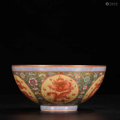 Red colour with pastel alum branch lotus flower dragon bowl....