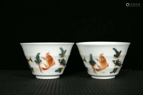 Colored enamel paint fish grain cup5.2 cm diameter 8.2 cm hi...