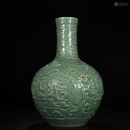 Pea green glaze carving grain tree 50 * 32 cm
