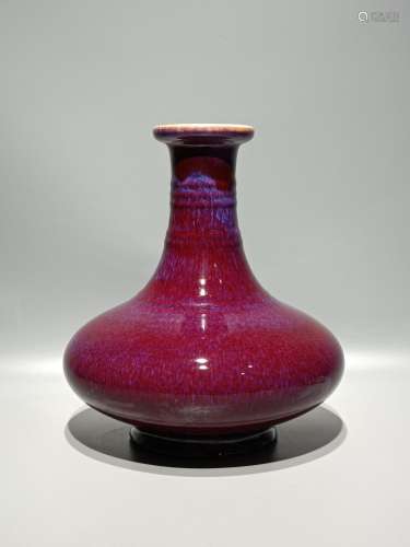 Ruby red glaze kiln high string lines just a flat belly bott...