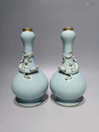 High, azure glaze colour garlic panlong bottles, : 18.3 cm, ...