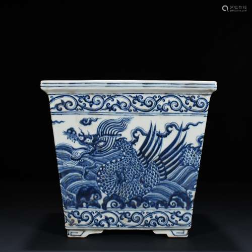 Blue and white wing dragon square bowl volume cylinder 20 x ...