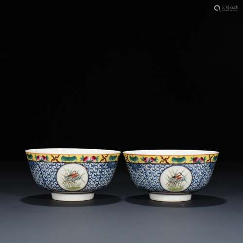 Xuantong blue-and-white medallion pastel flowers bowl 6 cm *...