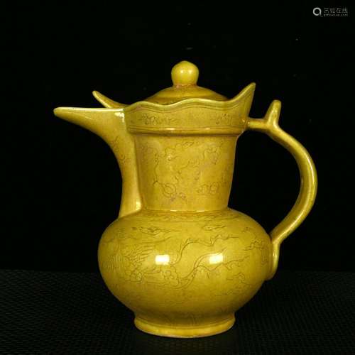 Hongzhi chicken oil yellow glaze carving grain mitral pot22 ...