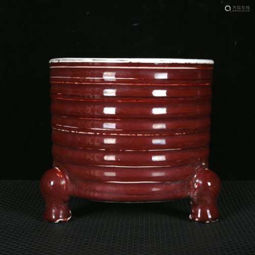 The red glaze dazzle grain three-legged censer14.6 cm high 1...