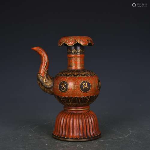 Alum red colour Sanskrit carving Ben ba pot of antique vase ...
