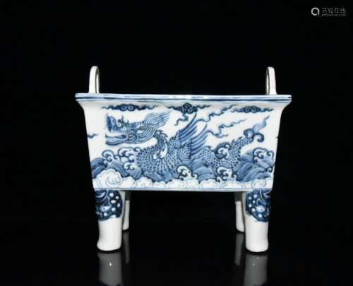 Blue and white dragon party censer x23x14. 21.5 3 cm, 3800
