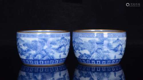 Blue and white gold cup a landscape lines;5 by 8. 3;85700819...