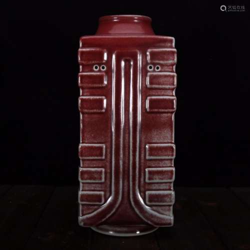 Ji red glaze kiln cong type bottle12 * 12 * 30 cm