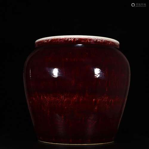 Ruby red glaze carved YunLongWen cylinder51 cm tall and 55 c...